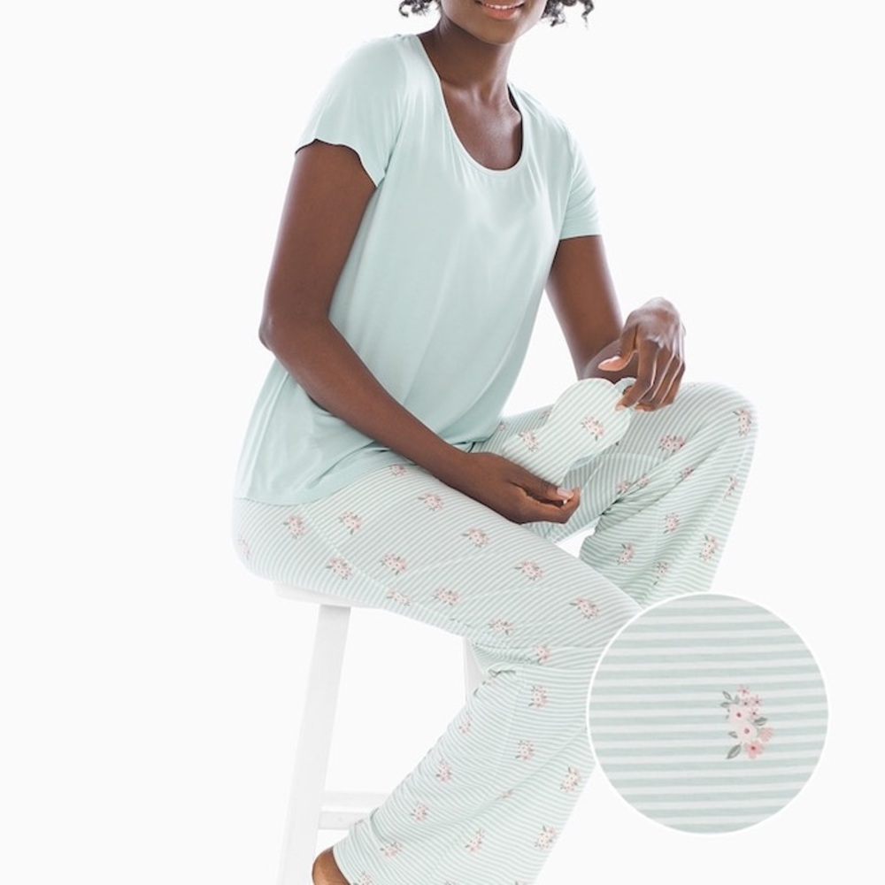 SS Pajama Set With Eye Mask Fleur Stripe